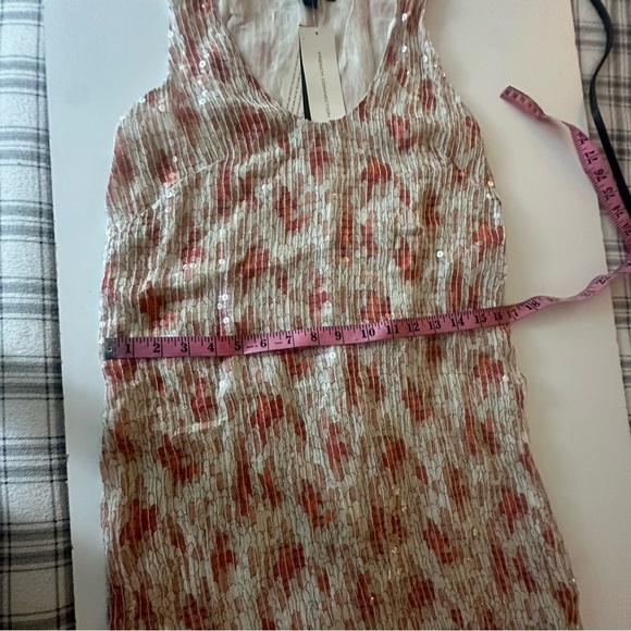 French Connection Cream Sofa Reds Clear Sequins Feather Field Saess Dress NWT 6 - Picture 14 of 15